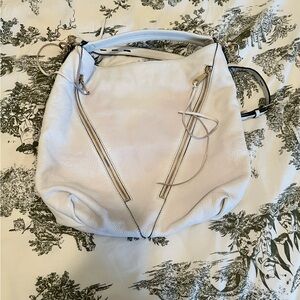 Rebecca Minkoff Zippered Moto Style Hobo Bag in Whitee